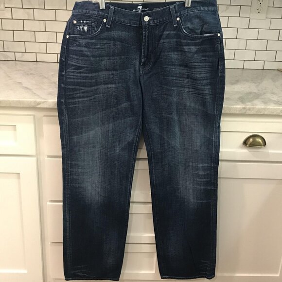 7 For All Mankind Austyn Jeans Mens 40 Blue Straight Leg Distressed Denim USA - Picture 1 of 11